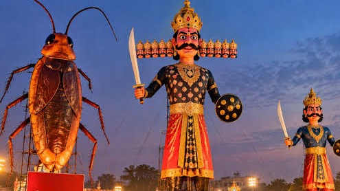 Delhi's Dussehra Celebrations Feature Burning of Cockroach Effigy